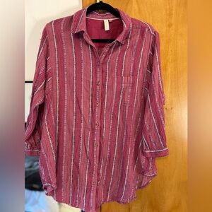 Anthropologie Pilcro Small Pink Bo Boyfriend Metallic Stripe
Cotton Button Tunic